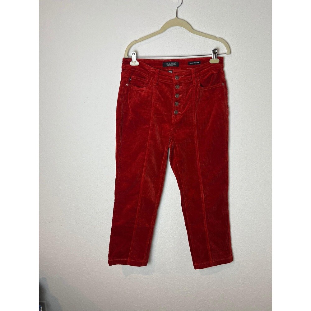 Judy Blue Pants Womens 11 30 Red Corduroy Ankle Straight High Rise‎ Button Fly